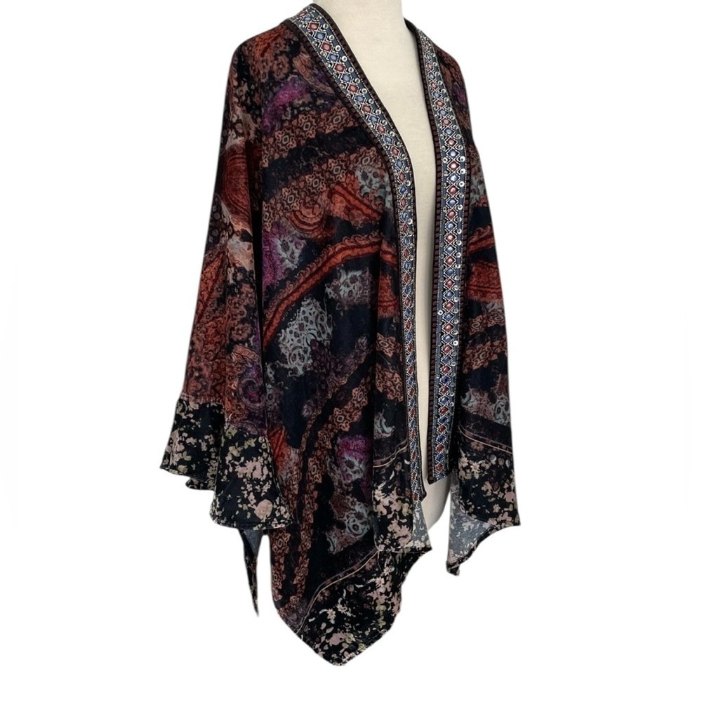 Soft Surroundings Velvet Kimono Topper Open Cardigan One Size Paisley Printed - Picture 13 of 16